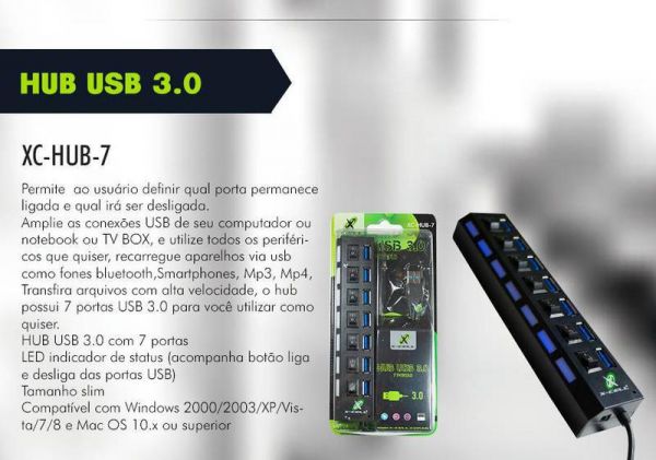 Hub USB 3.0 Com 7 Portas XCELL XC-HUB-7