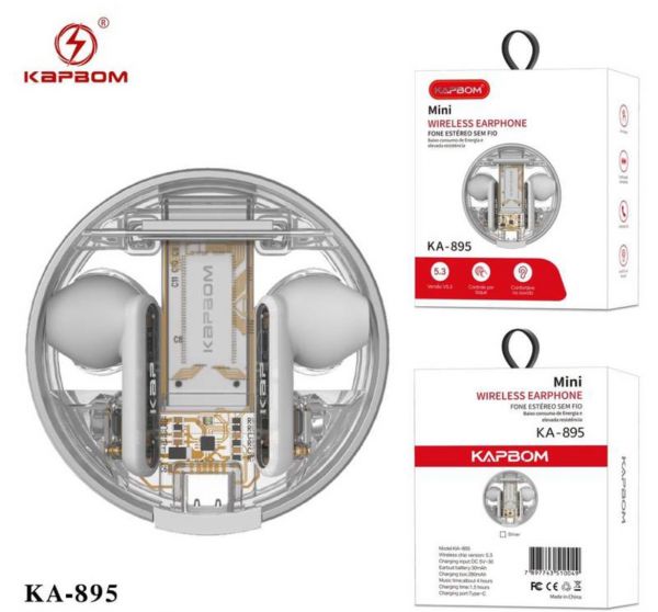 Fone De Ouvido Design Transparente Metalizada Bluetooth V5.3 Kapbom KA-895