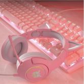 Fone Gamer Led RGB Orelha De Gatinho para PC PS4 XONE SWITCH E CELULAR Onikuma K9 Rosa