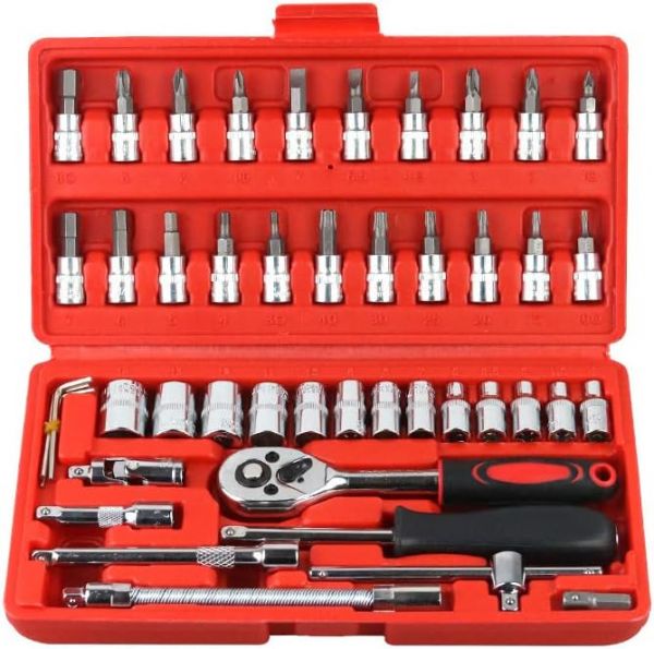 Kit de Ferramentas Manuais Jogo de Chaves Catraca Soquete Bits Trox Allen Extensores Aço 46 Peças