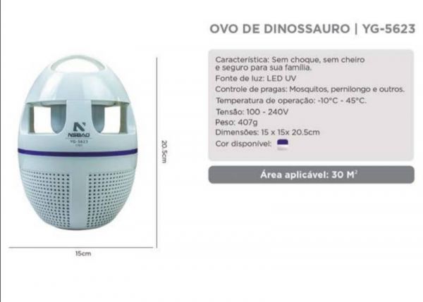 Mata mosquito elétrico Luz Negra bivolt NSBAO Ovo de dinossauro YG-5623