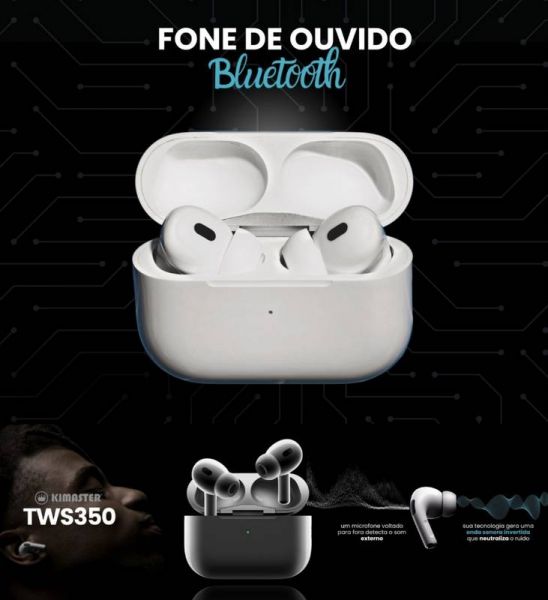 FONE BLUETOOTH 5.3 TWS EARBUDS PURE BASS COM CANCELAMENTO DE RUÍDO KIMASTER TWS350