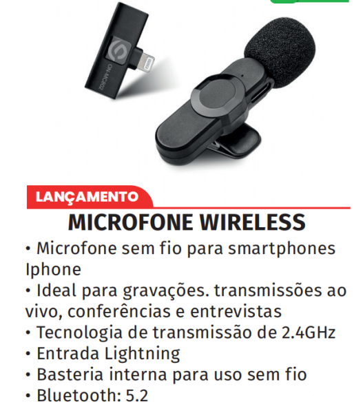 Microfone de lapela Sem fio Para IPHONE ONISTEK (KNUP) ON-MC802