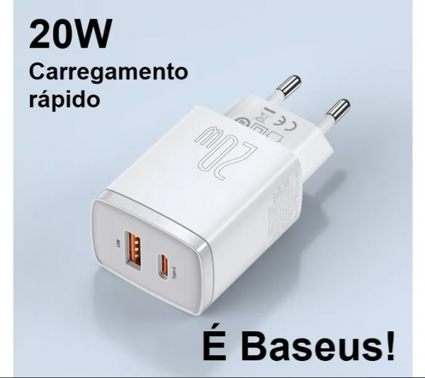 Fonte Carregador de Parede Compact Quick Charger USB+TYPE-C PD20W Baseus CCCP20UE / CCXJ000002