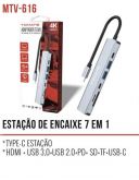 Hub Estação De Encaixe 3.0 7 Em 1 TYPE-C+2*USB 3.0,HDMI 4K,2*TYPE-C PD,ÁUDIO P2,SD/TF TOMATE MTV-616