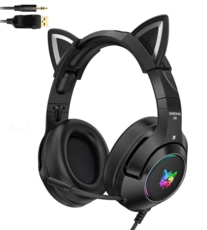 Fone Gamer Led RGB Orelha De Gatinho para PC PS4 XONE SWITCH E CELULAR Onikuma K9 Preto