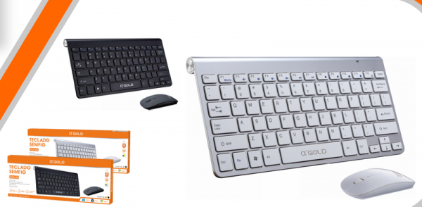 Kit Teclado e Mouse Sem Fio A'GOLD TCD-02 (cor prata)