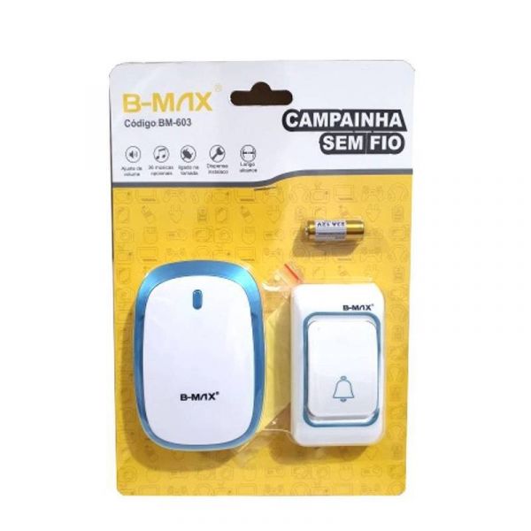 Campainha Sem Fio 36 Toques Residencial Bivolt SOS Idosos Gestantes até 30 metros BMax BM-603