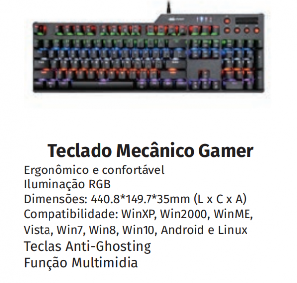 Teclado Gamer Mecânico c/fio LED RGB Metalizado Com Botão Multimédia Knup KP-TM004