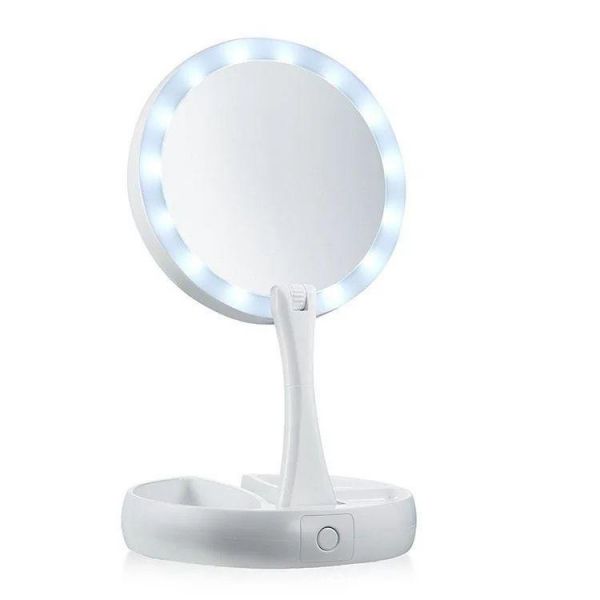 Espelho Dobravel 16 Led Ampliador 10X 1X Maquiagem Branco