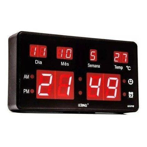 Relógio De Parede Led Digital Le-2115 Lelong Temperatura Calendário 12CM*27CM