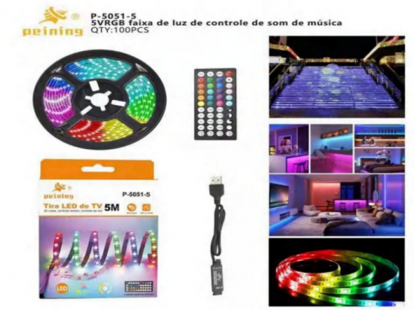 Fita De LED 5050 RGB 5M Controle De Som Música Ligação USB Efeito Interativo PEINING PEI-P-5051-5